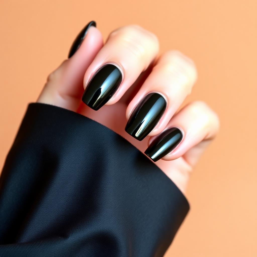Glossy black nails